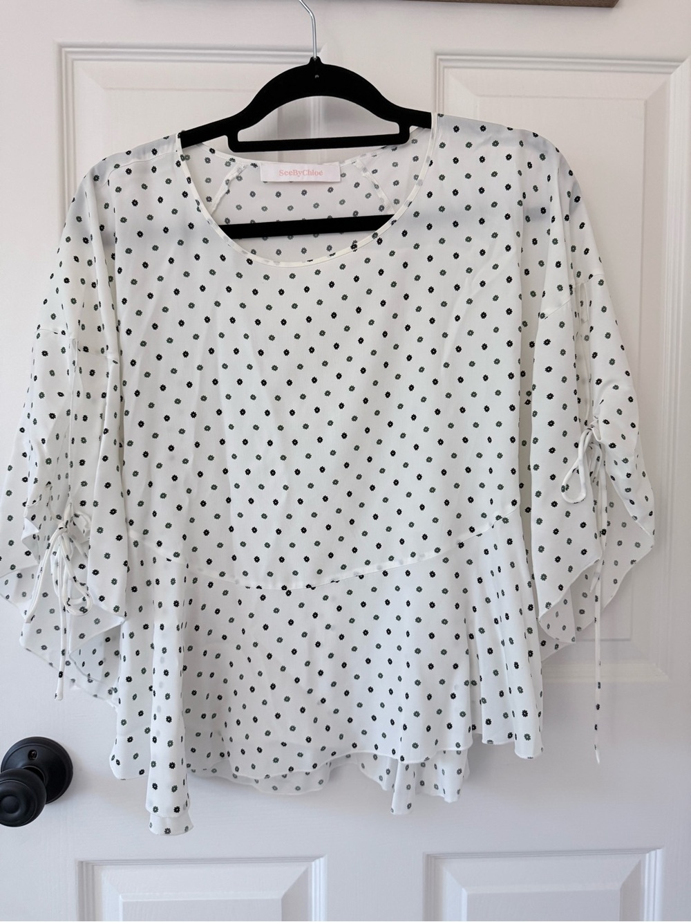 See By Chloe retro silk floral festival boho blouse in white, 36 or small